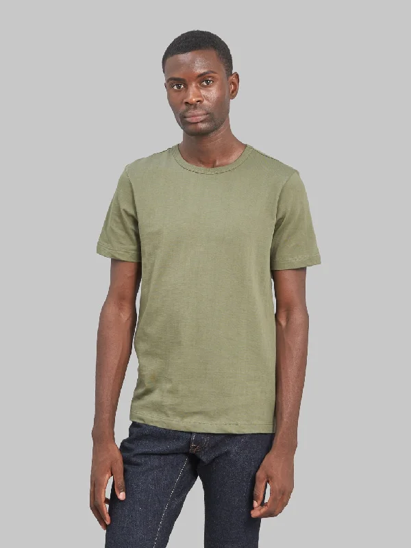 ochre faded t-shirts -Merz b. Schwanen 1950s 5.5oz Loopwheeled Classic Fit T-Shirt Army Green