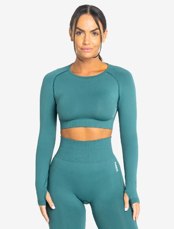 plus vibe t-shirts -Move Seamless Long Sleeve Crop Top - Teal