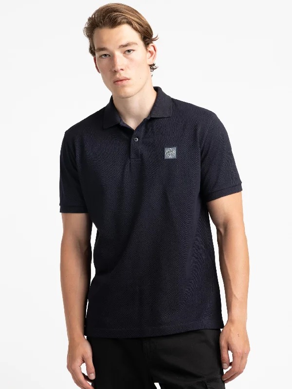 punk distressed t-shirts -Navy Compass-Badge Polo Shirt