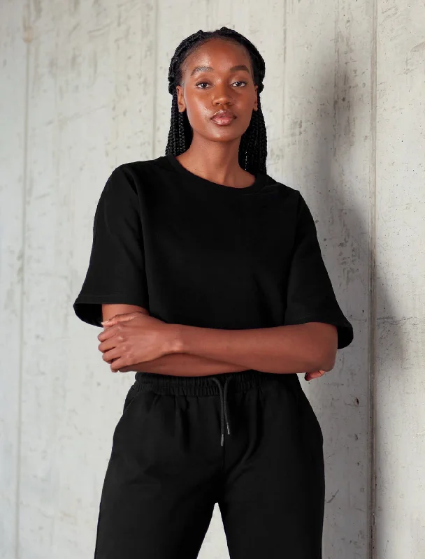 worn-in t-shirts -Oversized Fleece Crop T-Shirt - Blackout