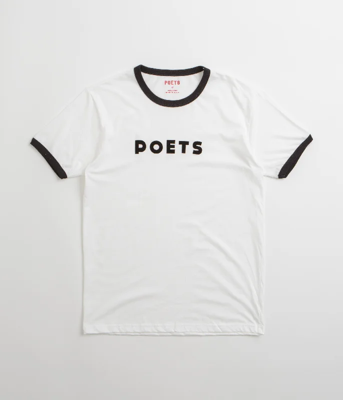 fade tone t-shirts -Poets Base Ringer Flocked T-Shirt - White