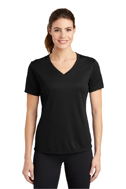 chartreuse t-shirts -Sport-Tek Womens RacerMesh Moisture Wicking Short Sleeve V-Neck T-Shirt - Black