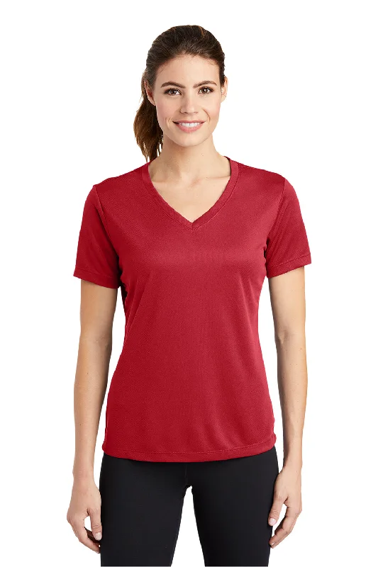 checkered t-shirts -Sport-Tek Womens RacerMesh Moisture Wicking Short Sleeve V-Neck T-Shirt - True Red