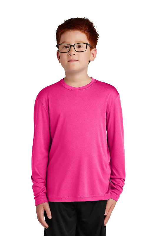 basil green t-shirts -Sport-Tek Youth Competitor Moisture Wicking Long Sleeve Crewneck T-Shirt - Neon Pink