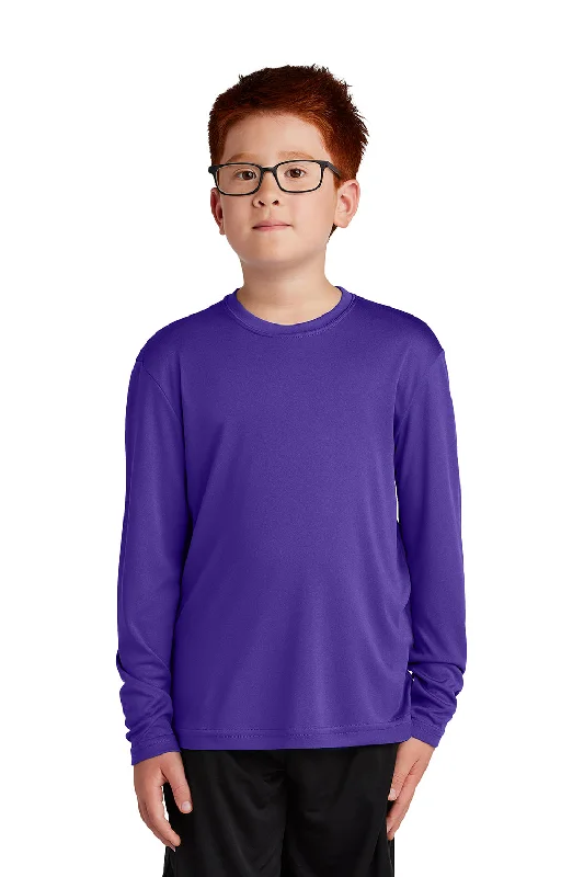 event crew t-shirts -Sport-Tek Youth Competitor Moisture Wicking Long Sleeve Crewneck T-Shirt - Purple