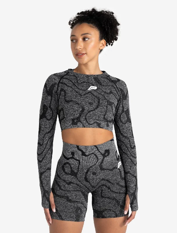 vivid vibe t-shirts -Sustainable Seamless Long Sleeve Crop Top - Black