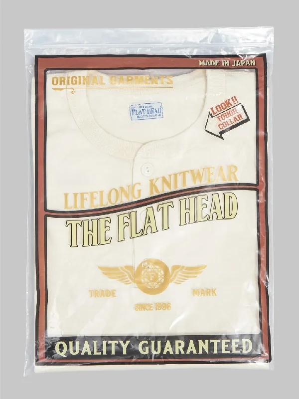 silver stitch t-shirts -The Flat Head Loopwheeled Heavyweight Plain Henley Neck T-Shirt Ivory