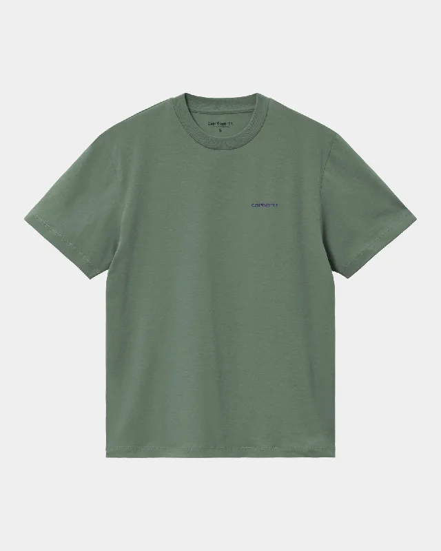 linen blend t-shirts -Women’s Script Embroidery T-Shirt | Duck Green / Aura