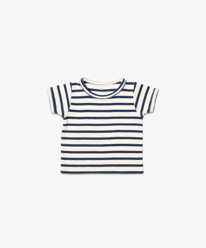 flax fiber t-shirts -Willie Baby T-Shirt, Navy Stripe