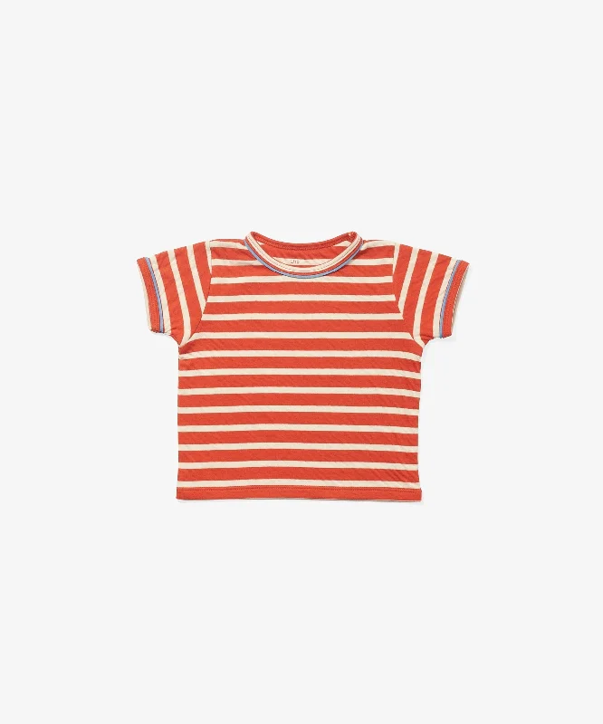 wide neck t-shirts -Willie Baby T-Shirt, Red Stripe