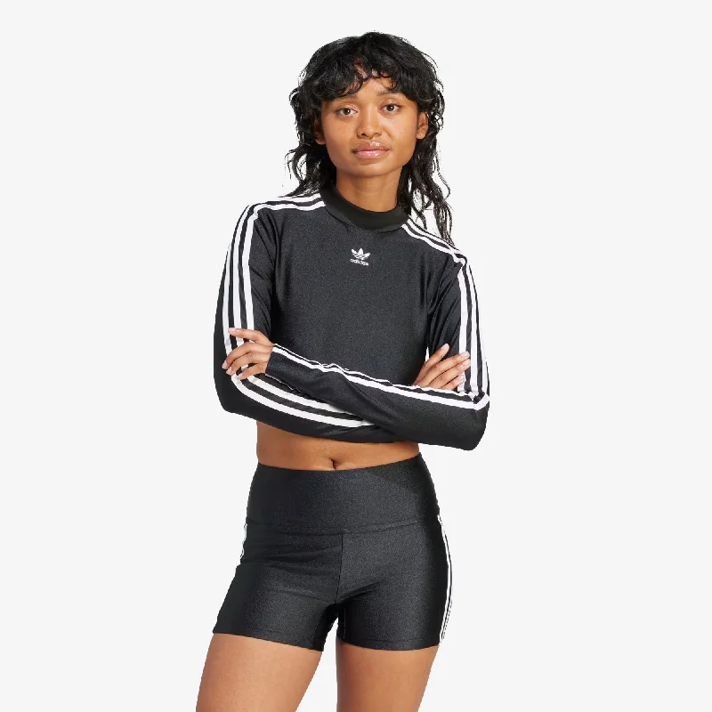 ruby textured t-shirts -Adidas Originals | WMN'S 3-STRIPES CROPPED LONG SLEEVE TEE  { BLACK