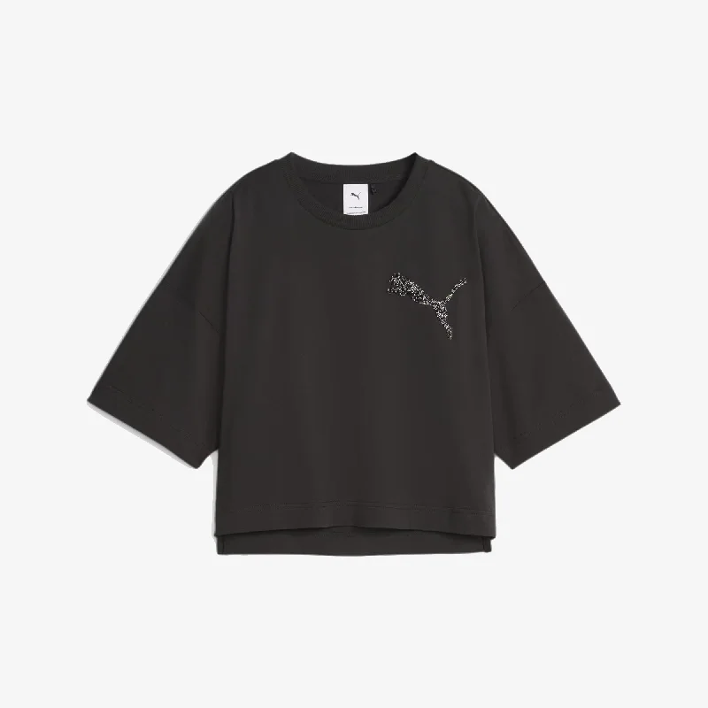 angle neck t-shirts -Puma | WMN'S SWAROVSKI CRYSTALS TEE  { BLACK