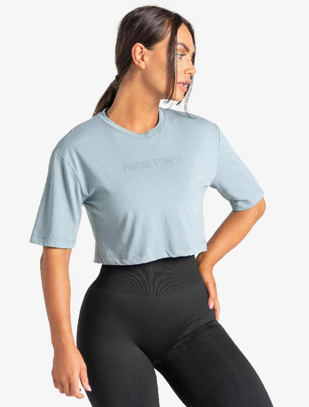 polo scoop t-shirts -Oversized Crop T-Shirt - Moonstone Blue