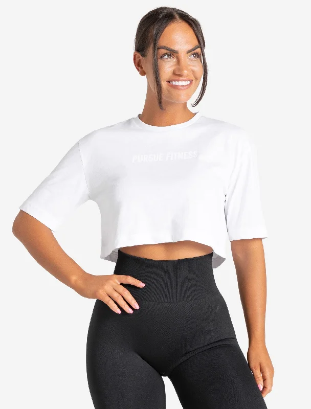 coal vibe t-shirts -Oversized Crop T-Shirt - White