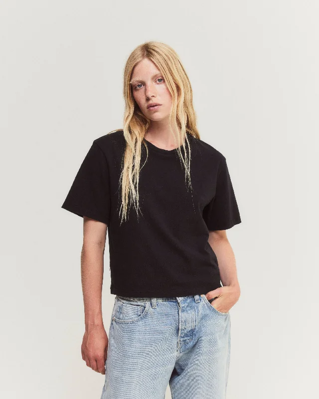 linen blend t-shirts -Zoe Washed Black