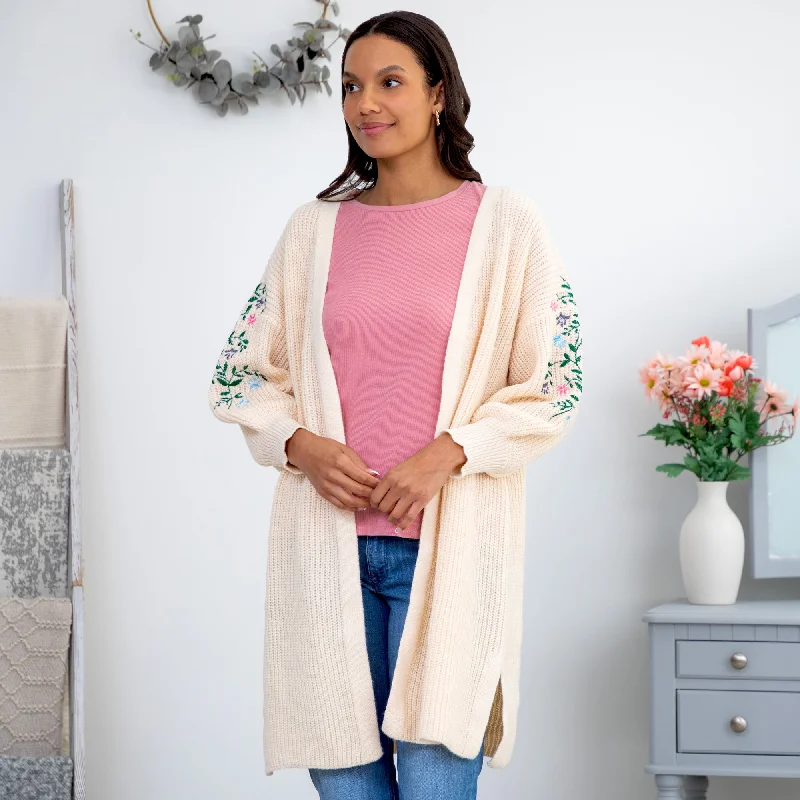 cardigan with coral hem -Paw Floral Vine Accented Cardigan