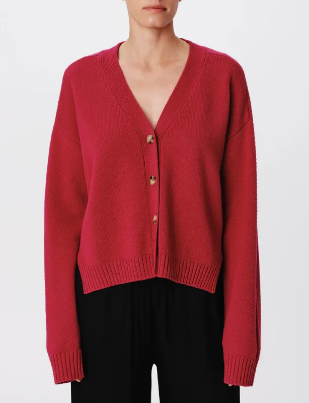 silk-wool cardigan luxe -Merino Wool Blend Long Sleeve Cardigan, Rubellite