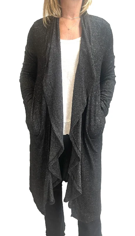 cardigan with amber trim -Auden Super Soft Long Drape Cardigan In Black Onyx