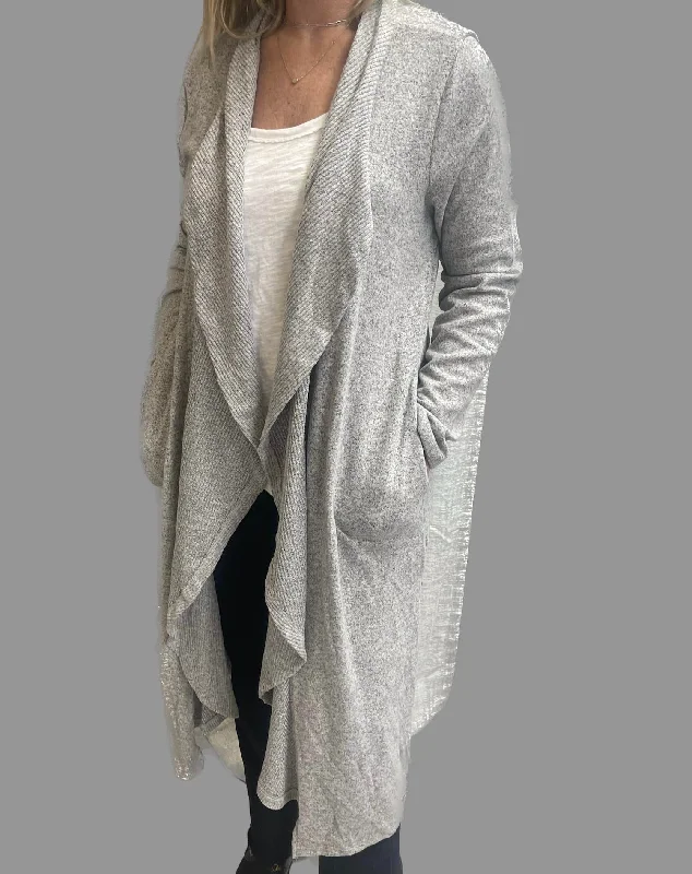 cardigan women dusk teal -Auden Super Soft Long Drape Cardigan In Grey Onyx