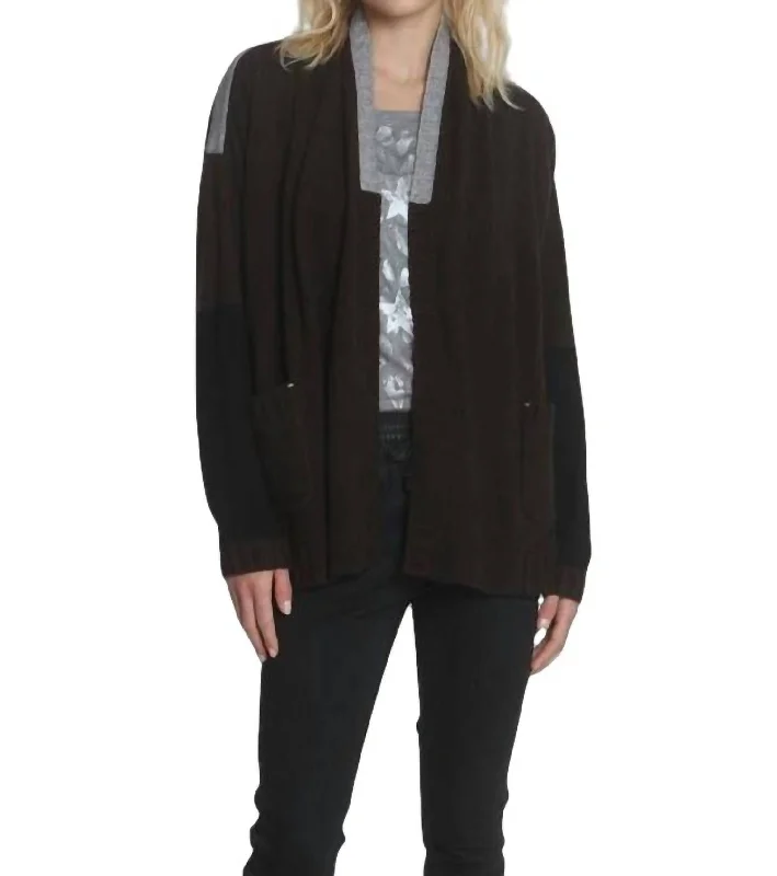 knit-jute cardigan earthy -Brandy Block Cardigan In Brown/black