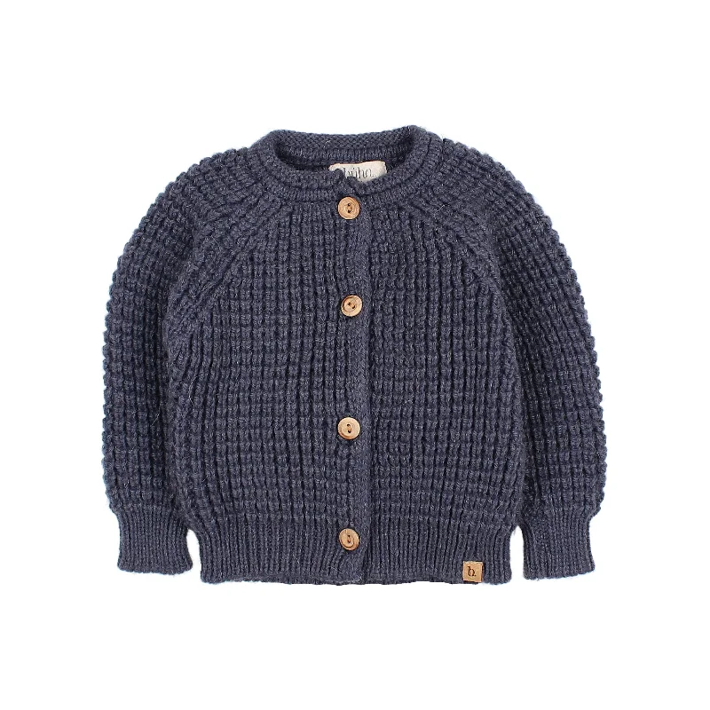 cardigan with shell hem -Buho Navy Bb Soft Knit Cardigan