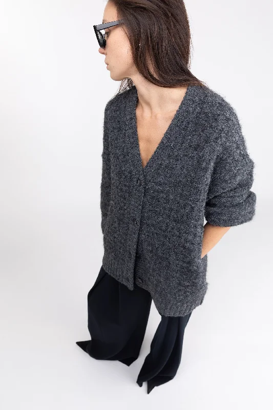 wool-organza cardigan hybrid -FUZZY BUTTON UP CARDIGAN