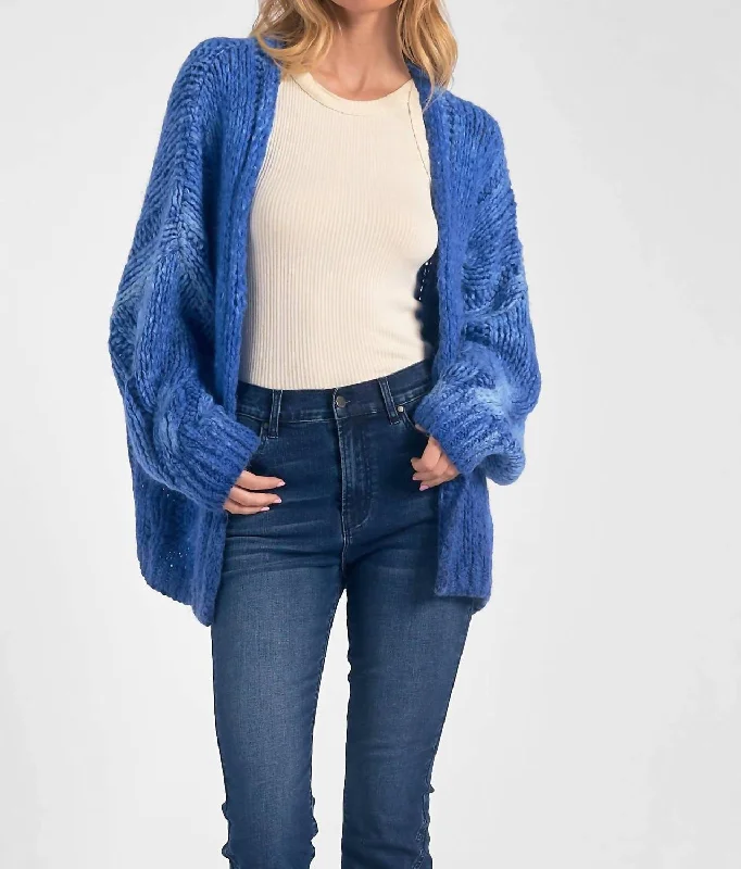 cardigan with lattice hem -Chunky Cardigan In Blue