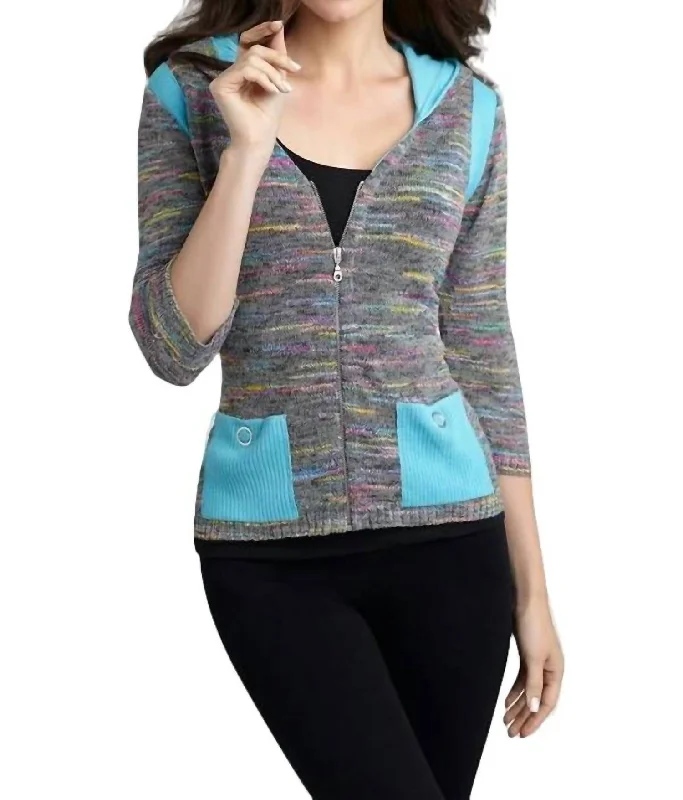 short cardigan dance vibe -Colorblock Melange Cardigan In Gray Multi