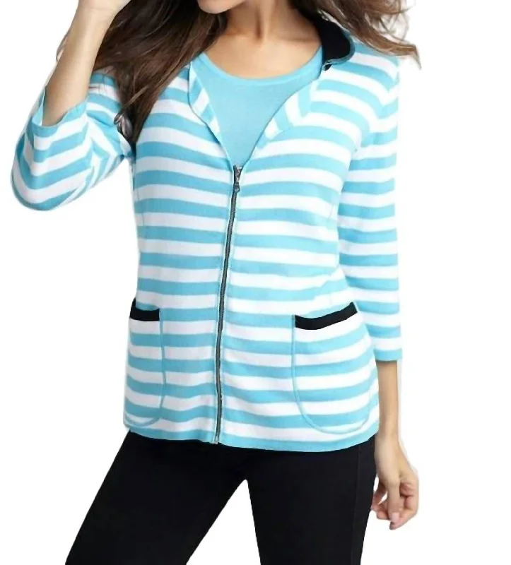 short cardigan party chic -Colorblock Striped Cardigan In White/turquoise