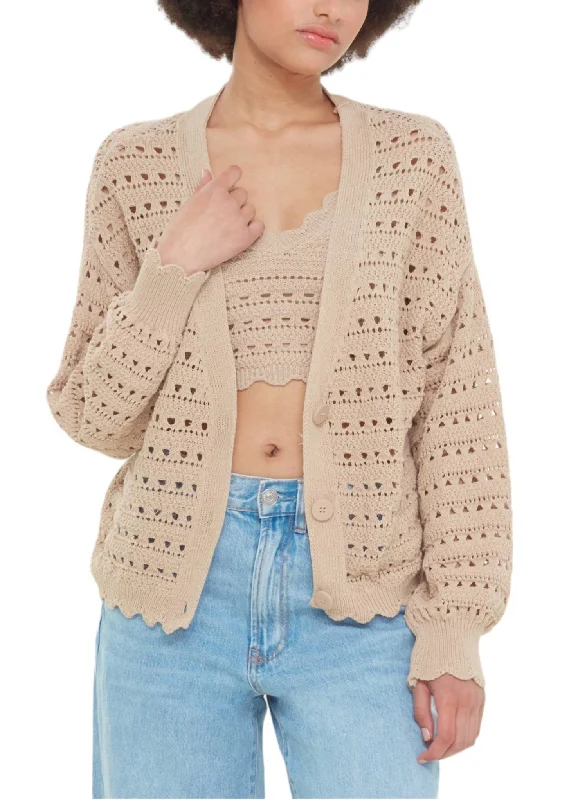 cardigan women soft citron -Crochet Cardigan In Deep Taupe