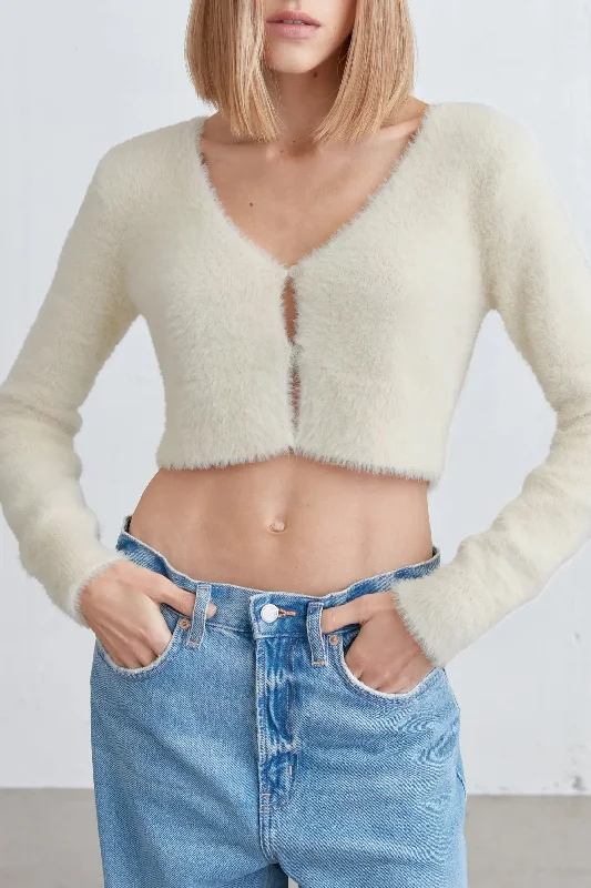 jute-ramie cardigan rustic -CROPPED FUZZY CARDIGAN