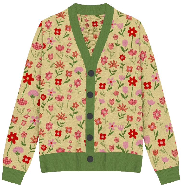 cardigan with open weave -Flower Patch Knit Cardigan