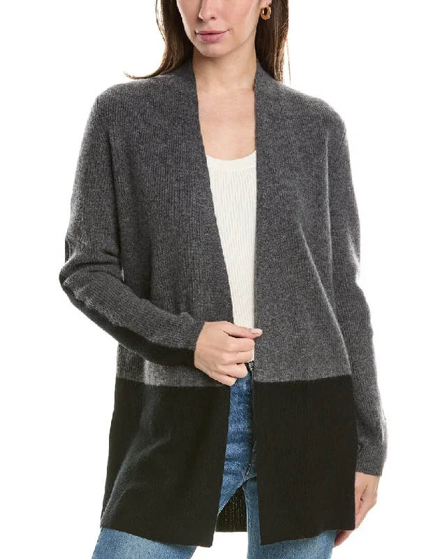 matte taupe cardigan chic -Forte Cashmere Rib Colorblocked Cashmere Cardigan