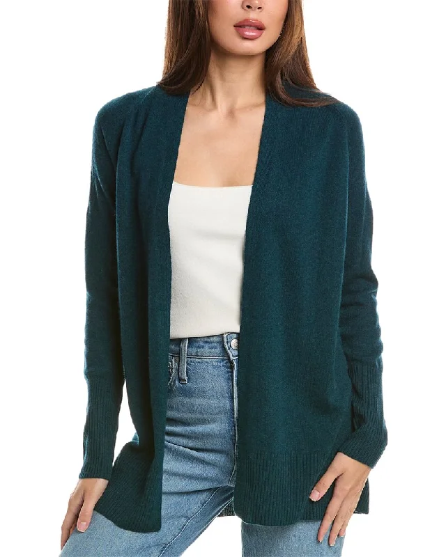 ramie cardigan natural texture -Forte Cashmere Rib Detail Cashmere Cardigan