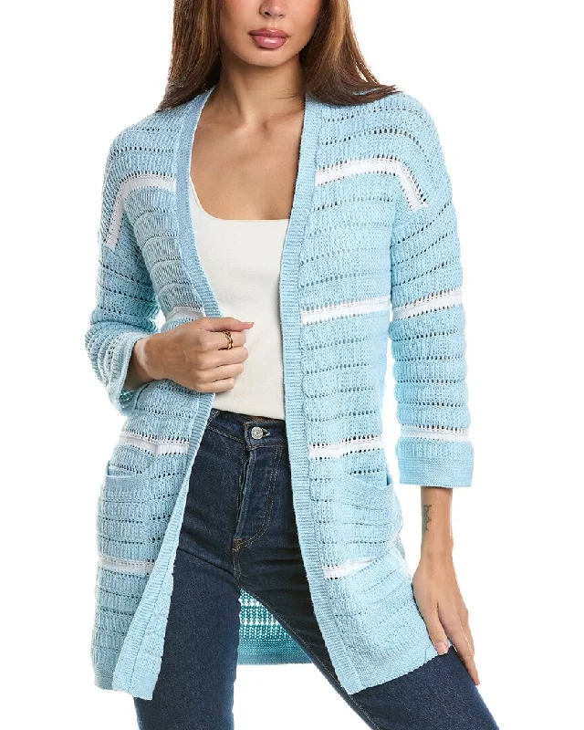 cardigan women misty blue -Forte Cashmere Texture Stripe Cardigan