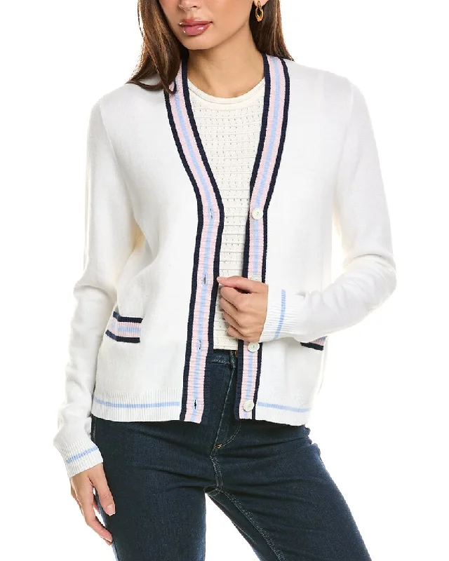 cardigan with scalloped cut -Forte Cashmere Tipped V-Neck Cashmere-Blend Cardigan