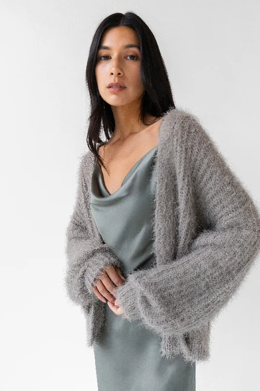 swirl-tulle cardigan twist -FUZZY OPEN FRONT CARDIGAN