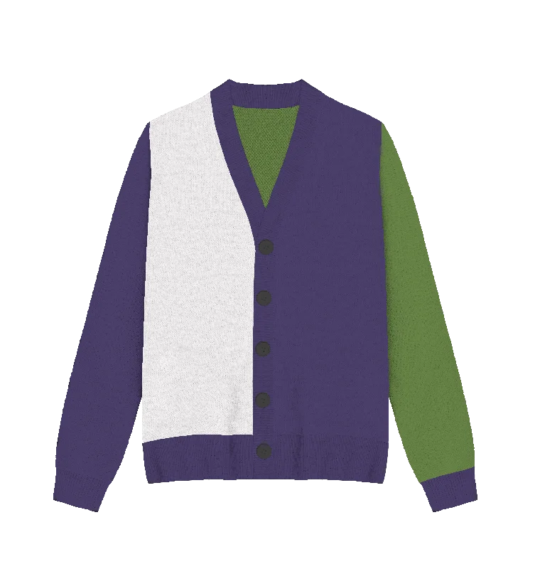 ramie-wool cardigan natural -Genderqueer Colorblock Knit Cardigan