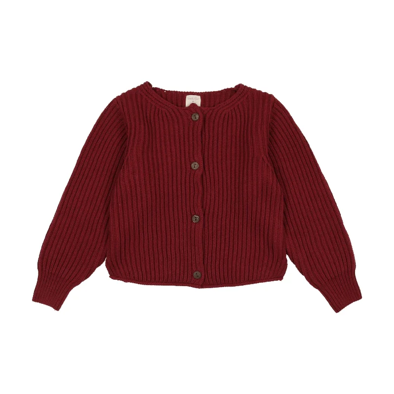 cardigan with shell trim -Lil Legs Basic Cardigan Deep Red