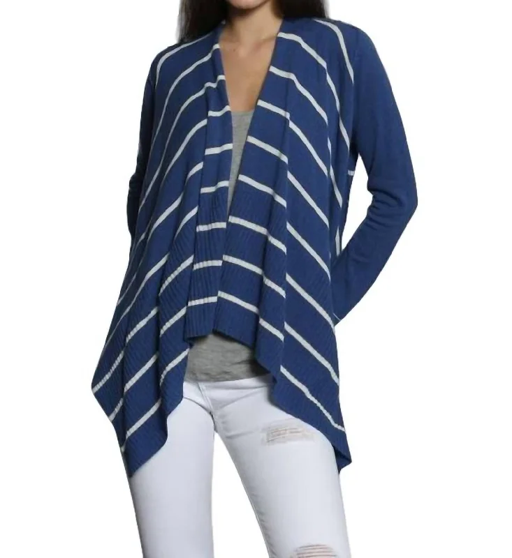 mulberry cardigan rich shine -Luxe Cover Up Cardigan In Navy/white