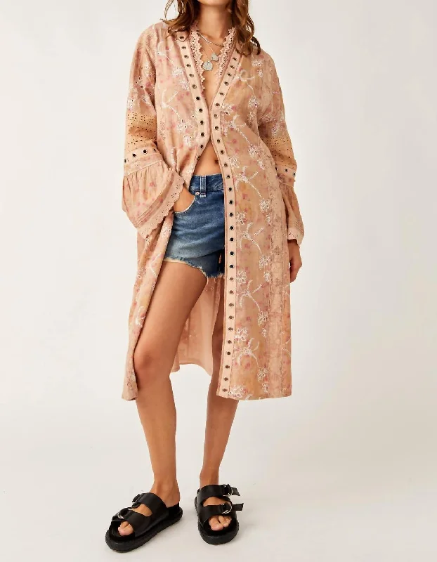 ramie-jute cardigan natural -On The Road Duster In Floral Combo