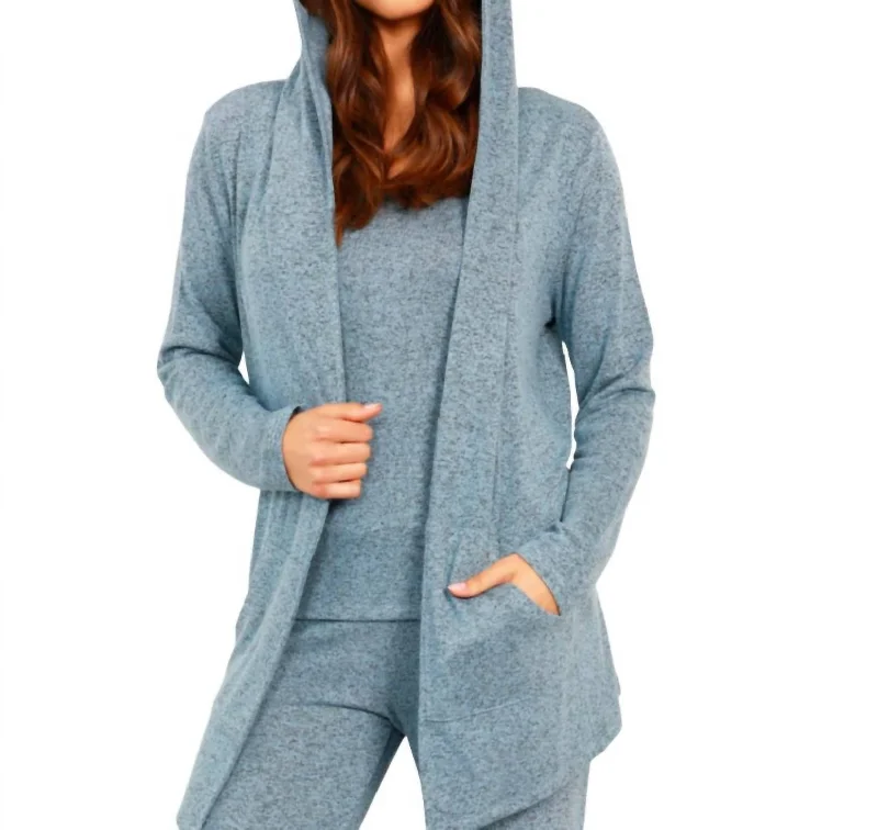 cardigan with ruched cut -Open Hoodie Duster In Wind