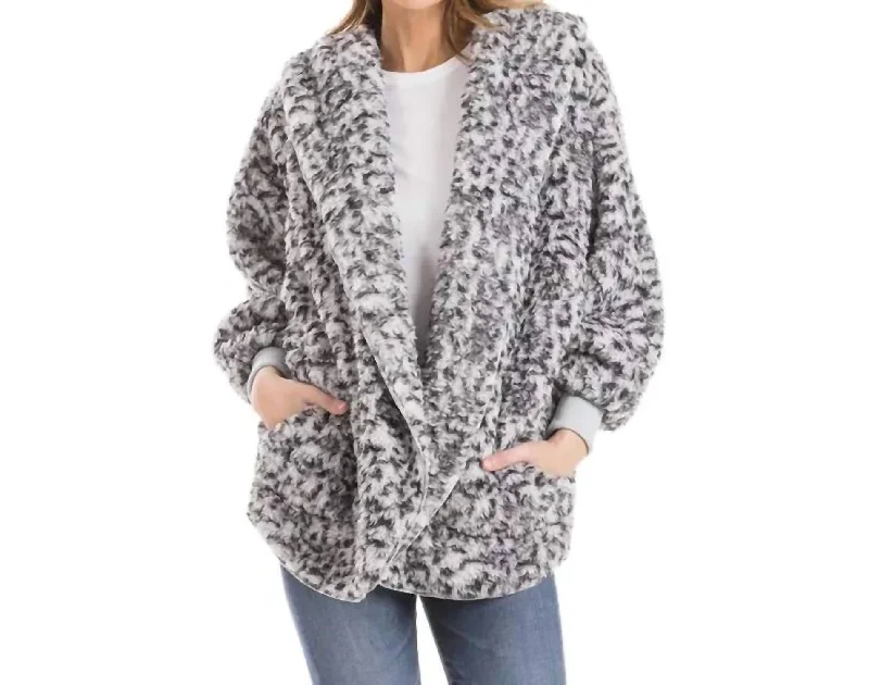 cardigan with twisted trim -Os Sherpa Cardigan In Gray Leopard