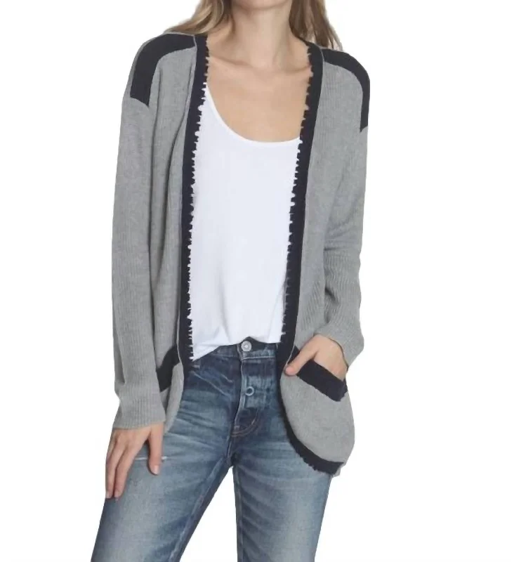 wool-ramie cardigan warm -Parker Fray Cardigan In Grey/navy