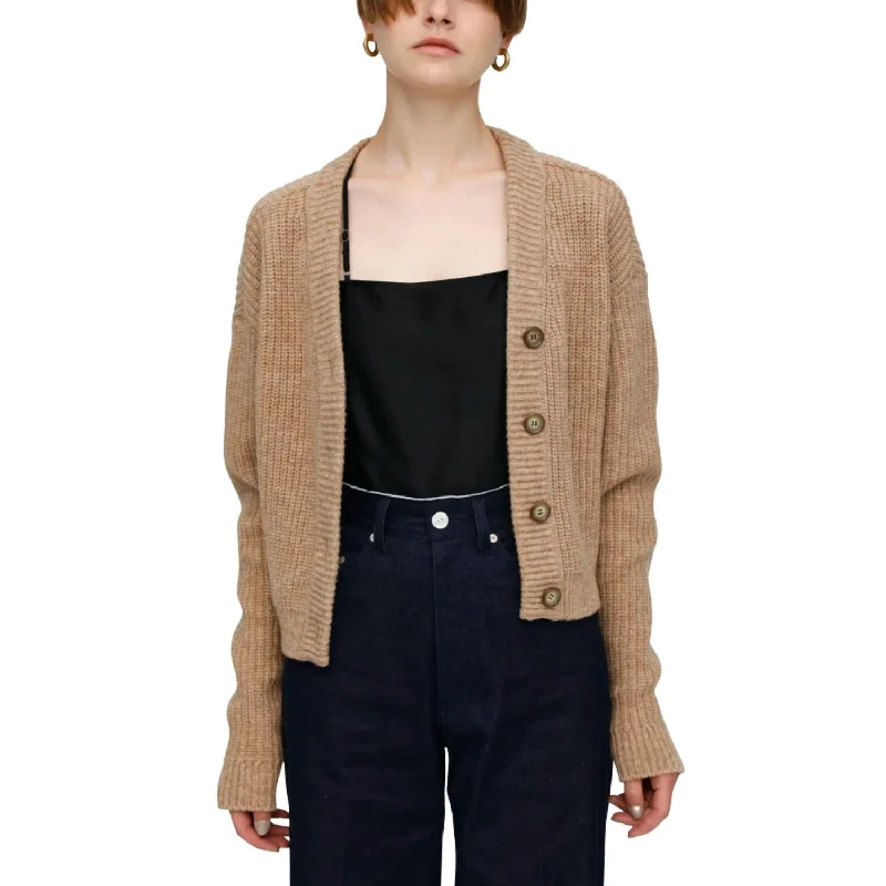 cardigan with knot detail -Persuasive V-Neck Knit Cardigan In Beige