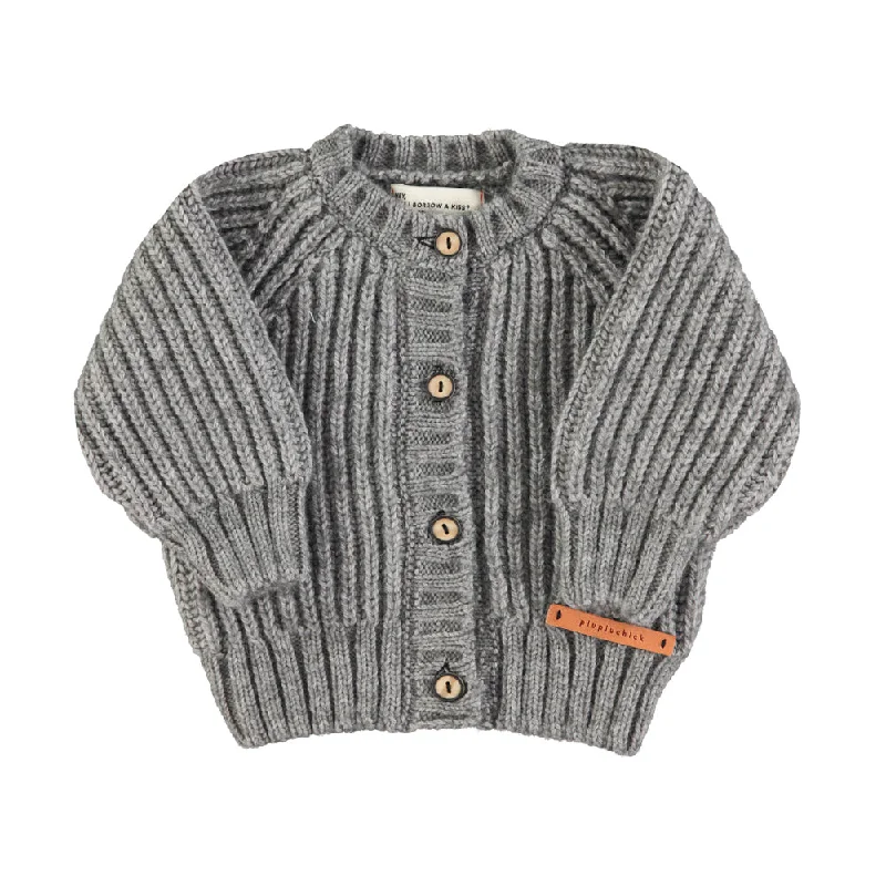 cardigan with sequin trim -Piupiuchick Grey Knitted Baby Cardigan