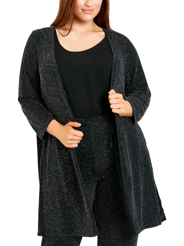 long cardigan travel wrap -Plus Womens Metallic Career Cardigan Sweater