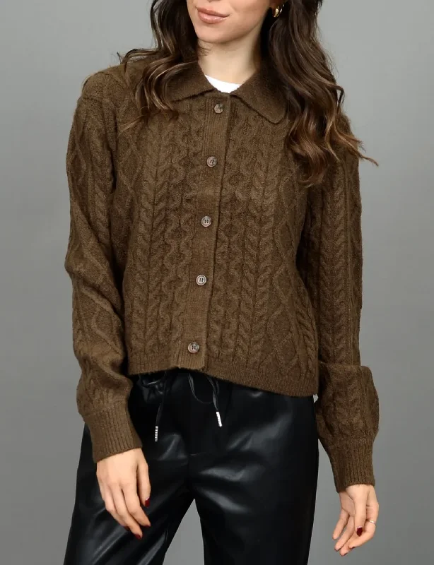 silk-wool cardigan luxe blend -Colette LS Cardigan, Sepia