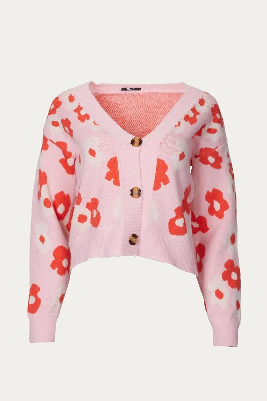 sienna cardigan earthy hue -Retro Knit Floral Cardigan In Pink