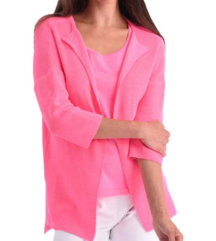 swirl-jute cardigan twist -Ribbed Open Cardigian In Fuchsia